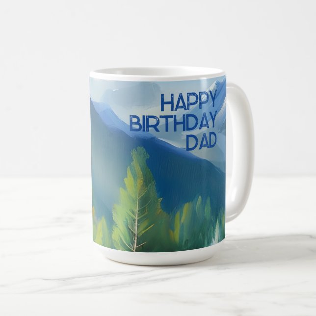 Taza De Café Pintando la escena de la montaña papá de cumpleaño (Anverso derecho)