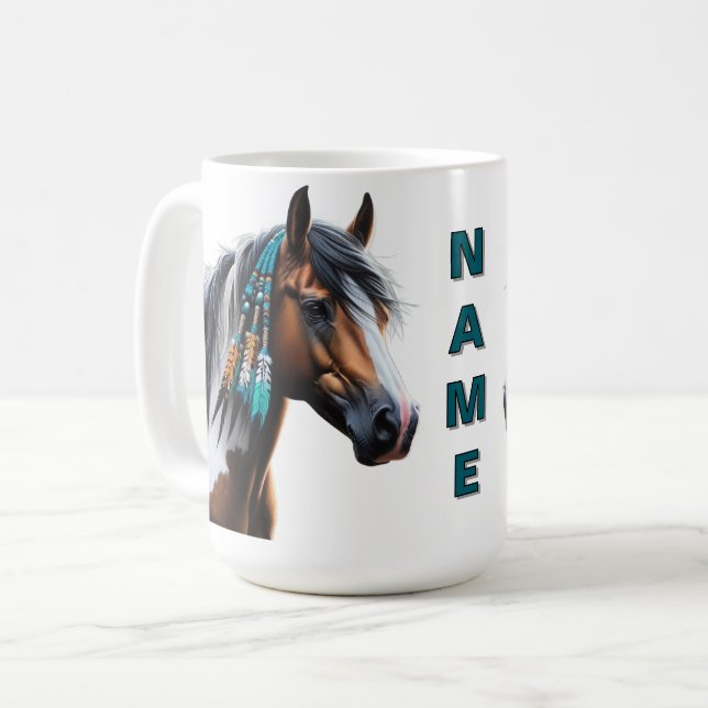 Taza De Café Pintar caballo con cuentas nativas (Anverso izquierdo)