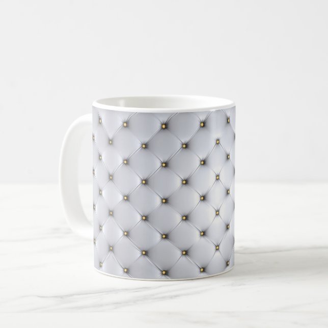 Taza De Café Pintuck luce blanco y dorado elegante (Anverso izquierdo)