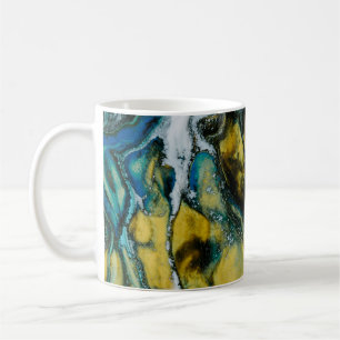 Taza De Café Pintura abstracta amarilla, blanca y azul