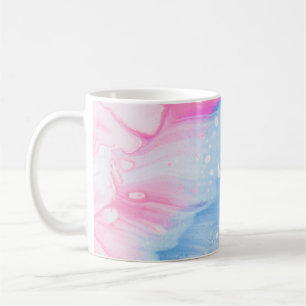 Taza De Café Pintura abstracta azul blanco y rosa