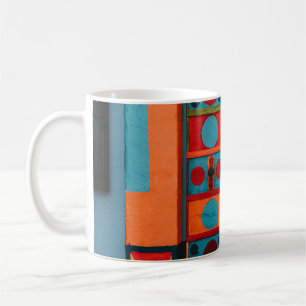 TAZA DE CAFÉ PINTURA ABSTRACTA AZUL ROJA Y AMARILLA