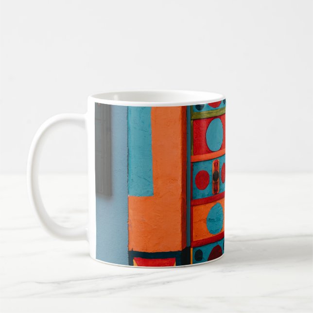 TAZA DE CAFÉ PINTURA ABSTRACTA AZUL ROJA Y AMARILLA (Izquierda)