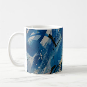 Taza De Café Pintura abstracta azul y blanco