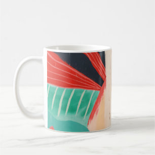 TAZA DE CAFÉ PINTURA ABSTRACTA BLANCA ROJA Y VERDE