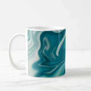 Taza De Café Pintura abstracta blanca y verde azulada