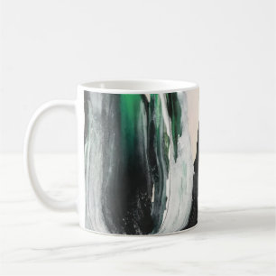 Taza De Café Pintura abstracta en negro, blanco y verde azulado