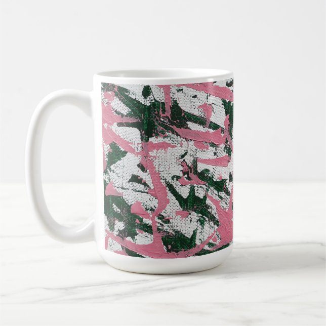 Taza De Café Pintura abstracta en rosa y verde (Izquierda)