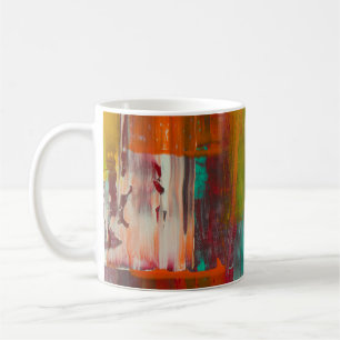 TAZA DE CAFÉ PINTURA ABSTRACTA ROJA AZUL AMARILLO Y BLANCA