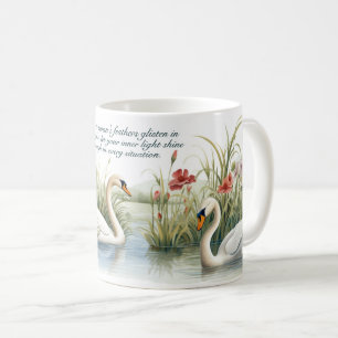 Taza De Café Pintura acuarela de cisnes en un estanque Arte