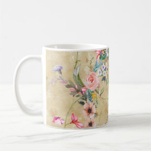 Taza De Café Pintura acuarela de hojas y flores, sin costura 