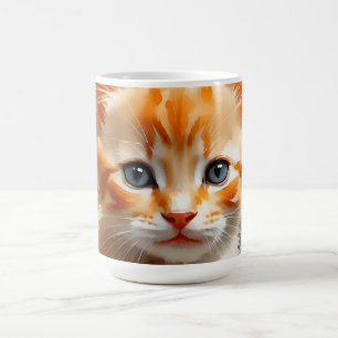Taza De Café Pintura acuarela de un lindo gato naranja