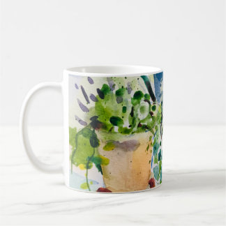 Taza De Café Pintura acuarela, jardín de verano y Lawanda