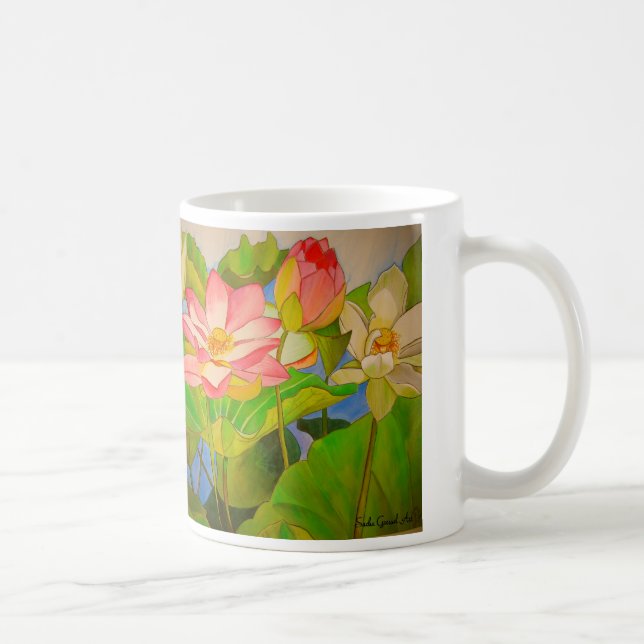 Taza De Café pintura acuarela rosa Lotus (Derecha)