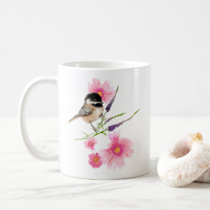 Taza De Café Pintura acuática de Cute Chickadee