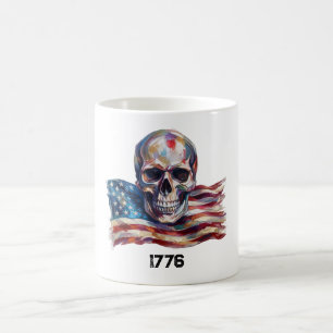 Taza De Café Pintura al óleo artística calavera bandera america