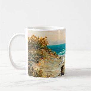 Taza De Café  pintura al óleo de dunas de playa oceánicas con g