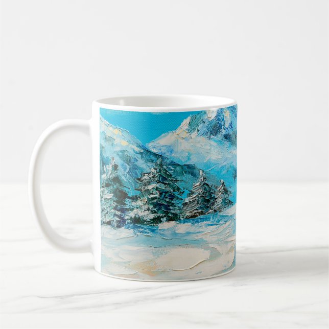 Taza De Café  pintura al óleo, paisaje de montaña invernal con  (Izquierda)