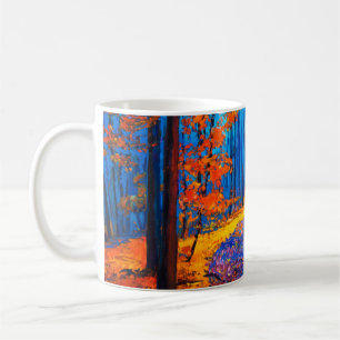 Taza De Café pintura al óleo que muestra el hermoso bosque de