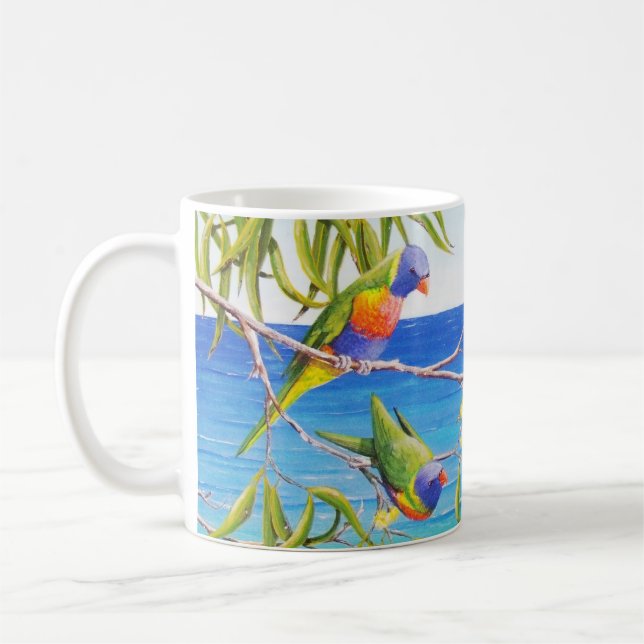 Taza De Café Pintura australiana azul arcoiris Lorikeet Beachy (Izquierda)