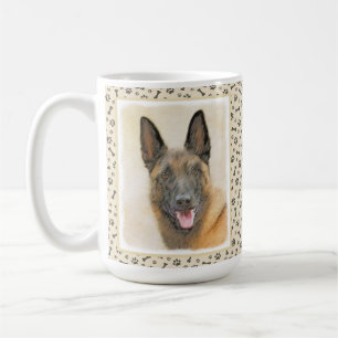 Taza De Café Pintura belga malinois - Arte original del perro