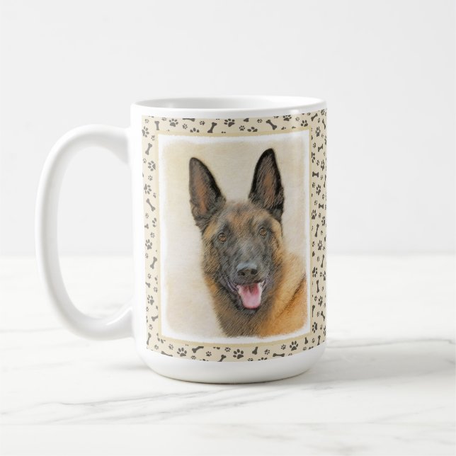 Taza De Café Pintura belga malinois - Arte original del perro (Izquierda)