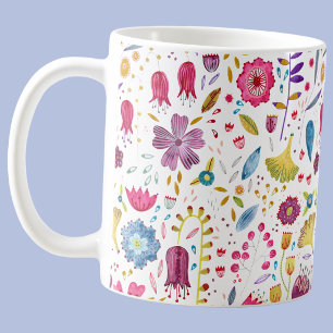 Taza De Café Pintura botánica de acuarela de flores silvestres