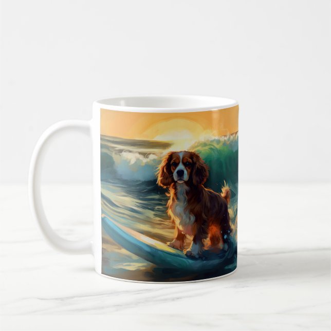 Taza De Café Pintura Cavalier King Beach para surf (Izquierda)