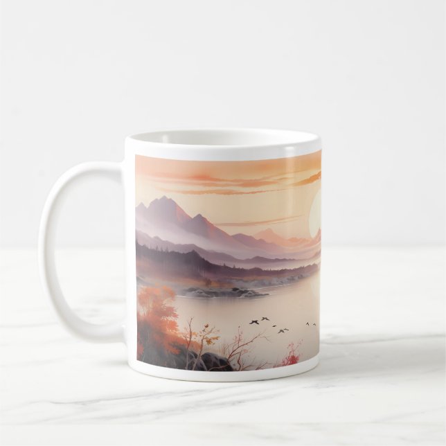 Taza De Café Pintura con tinta de otoño con el sol (Izquierda)
