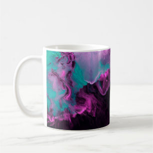 Taza De Café Pintura creativa verde neón y púrpura, abstracta