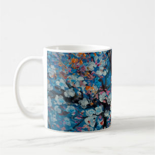 Taza De Café Pintura de aceite de arte, flor de flor de cerezo,