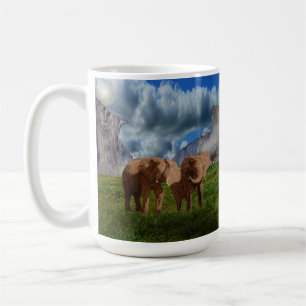 Taza De Café Pintura de aceite de Dúo Elefante, tazón de café