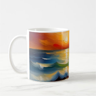 Taza De Café Pintura de aceite de la puesta de sol de los naran