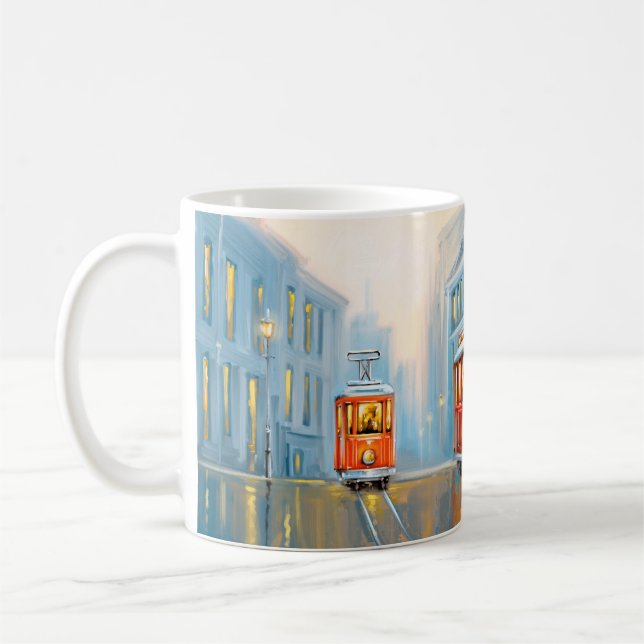Taza De Café Pintura de aceite de tranvía de la ciudad antigua (Izquierda)