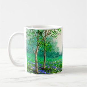 Taza De Café Pintura de aceite en el paisaje de primavera, bosq