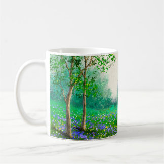 Taza De Café Pintura de aceite en el paisaje de primavera, bosq