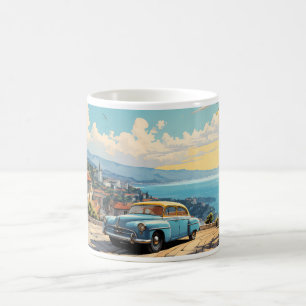Taza De Café Pintura De Aceite Vintage Del Auto Clásico