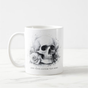 Taza De Café Pintura de acuarela de calavera con rosas