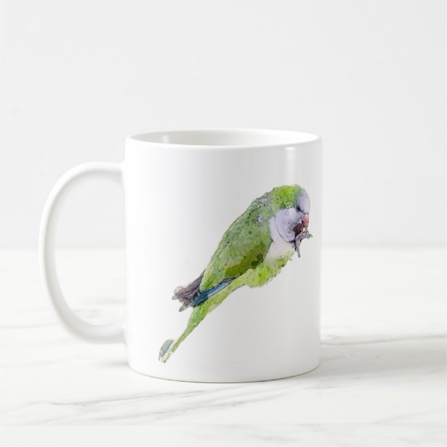Taza De Café Pintura de acuarela de loro verde (Izquierda)