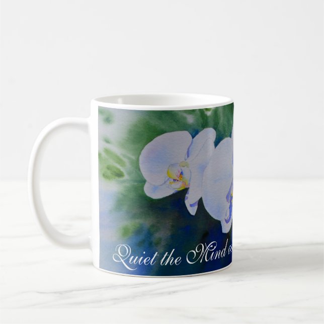 Taza De Café Pintura de acuarela de orquídeas blancas, vegetaci (Izquierda)