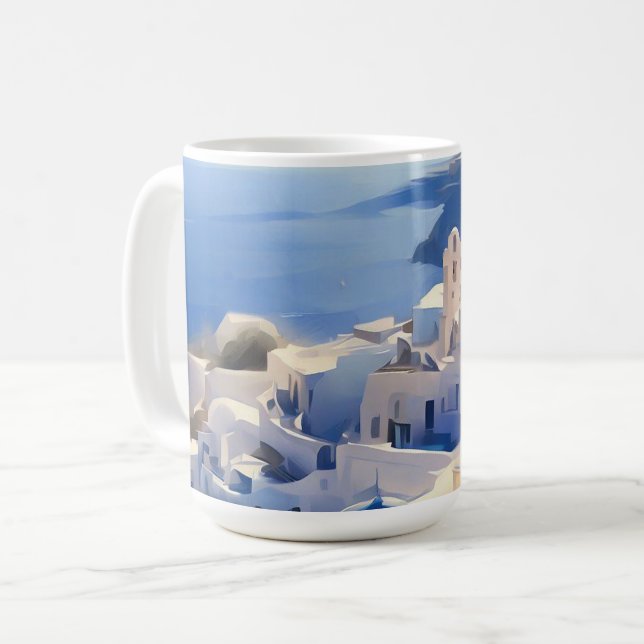 Taza De Café Pintura de acuarela de Santorini Grecia (Anverso izquierdo)