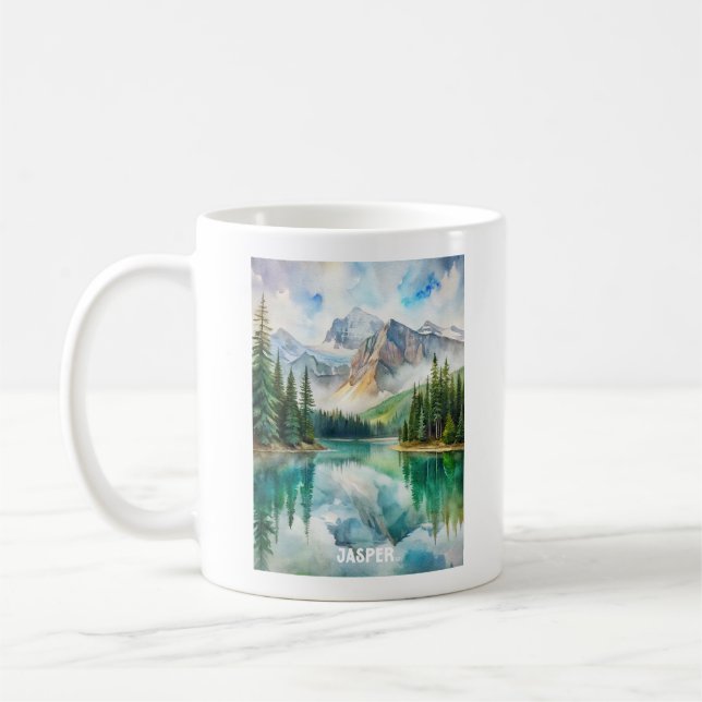 Taza De Café Pintura de acuarela del Parque Nacional Jasper (Izquierda)