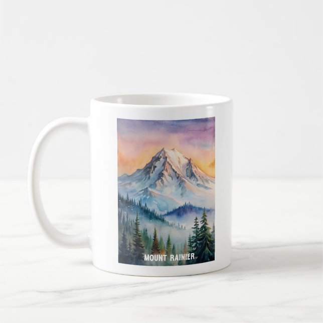 Taza De Café Pintura de acuarela del Parque Nacional Mount Rain (Izquierda)