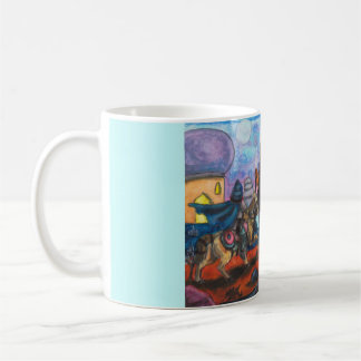 Taza De Café Pintura de Acuarela Guerrero Caballo Templo Mujer