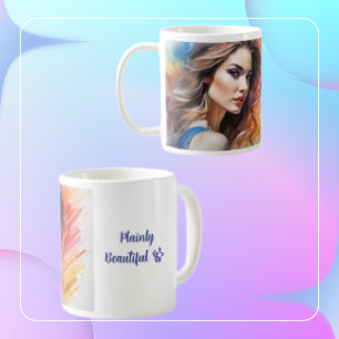 Taza De Café Pintura de agua de arte de mujer hermosa