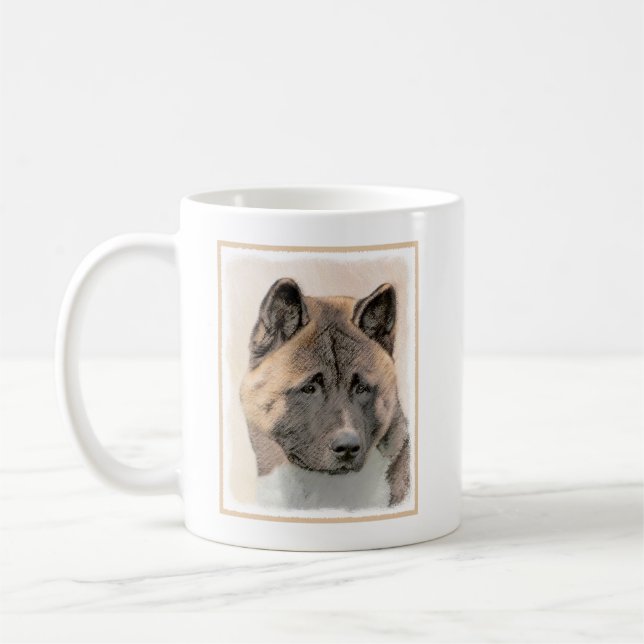 Taza De Café Pintura de Akita - Arte de Perro Original. (Izquierda)