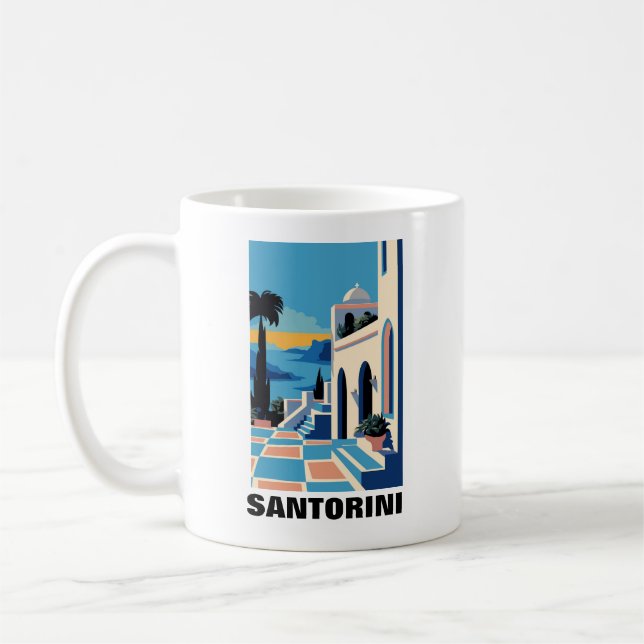 Taza De Café Pintura de arquitectura griega de Santorini (Izquierda)