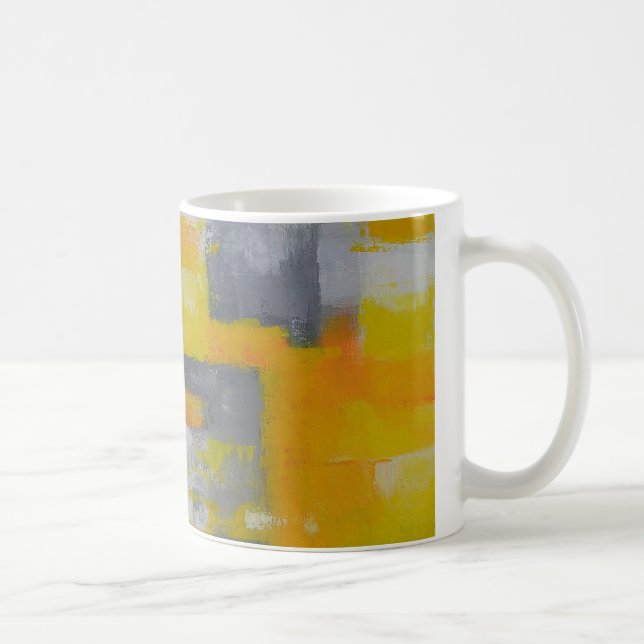 Taza De Café pintura de arte abstracto gris amarillo (Derecha)