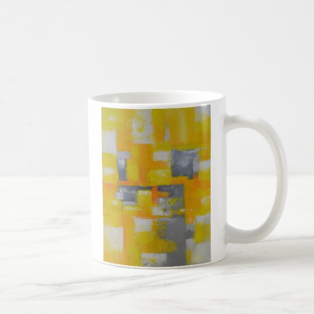 Taza De Café pintura de arte abstracto gris amarillo (Derecha)