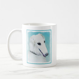 Taza De Café Pintura de Borzoi (blanco) - Arte de perro origina